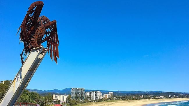 The Kirra Eagle before it was removed at Kirra Hill lookout. Picture Catherine Wiggins