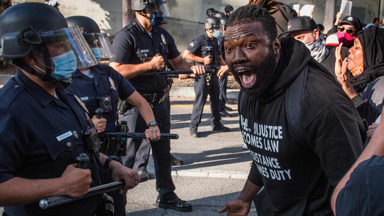 Protesters face off with police in Los Angeles. Picture: Mark Ralston/AFP