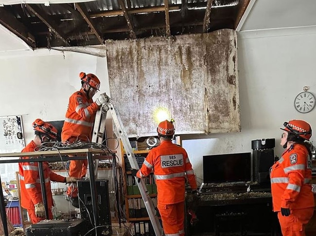 Jonathan Walker and his family have been left reeling after a wild hailstorm in ﻿Casterton, Victoria, caused thousands of dollars worth of damage in their home., The tiny rural town was ﻿pelted with golf ball-sized hail last Thursday, causing one section of the roof to cave in and smashing windows along the side of the property. Picture: 9News