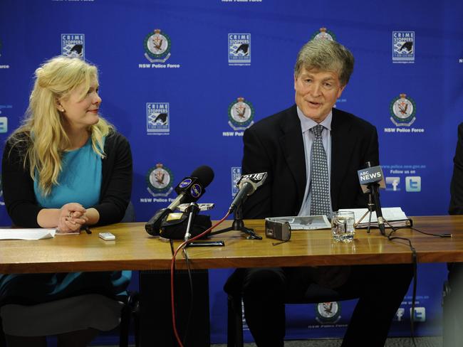 Police announce a $100,000 reward for information into the death of Scott Johnson in 2013 with Scott's siblings Steve and Rebecca Johnson. Picture: NSW Police