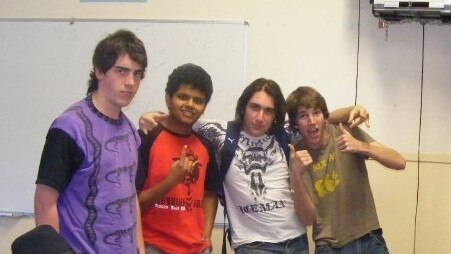 Satyajeet Marar (second from left) at with friends at Homebush Boys High. Picture: supplied