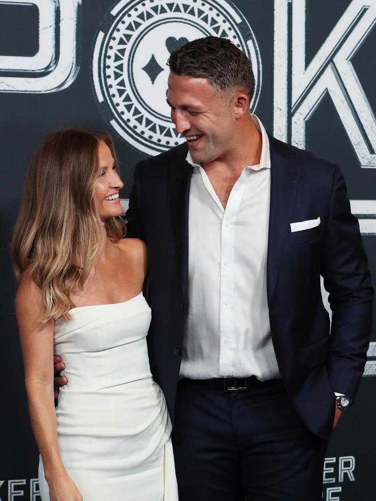 Sam Burgess (R) and Lucy Graham attend the Australian Premiere of Poker Face. Photo by Lisa Maree Williams/Getty Images.