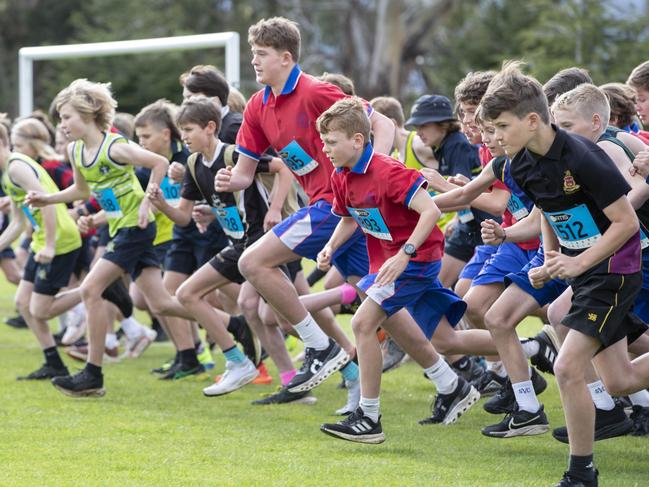 SSATIS Cross Country at Queens Domain, Under 13 Boys start. Picture: Chris Kidd