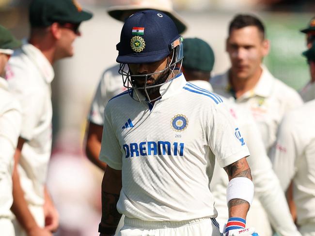 SYDNEY, AUSTRALIA - JANUARY 04: Virat Kohli of India looks dejected while leaving the field after being dismissed by Scott Boland of Australia during day two of the Fifth Men's Test Match in the series between Australia and India at Sydney Cricket Ground on January 04, 2025 in Sydney, Australia. (Photo by Cameron Spencer/Getty Images)