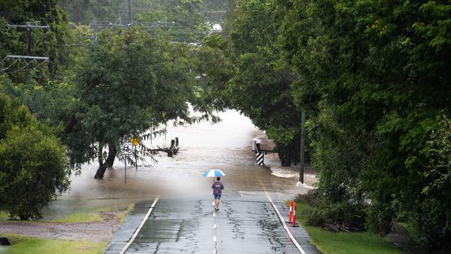 Flood waters on Hill Street in Pomona, which has blocked access to the town. Picture: Brad Fleet