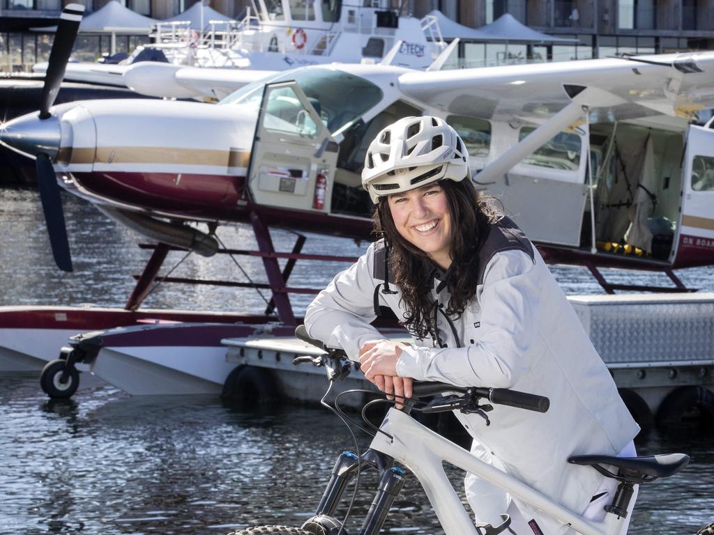 Meadowbank MTB guide Leyla Sharman at Above and Beyond Tasmanian Seaplanes, Hobart. Picture: Chris Kidd