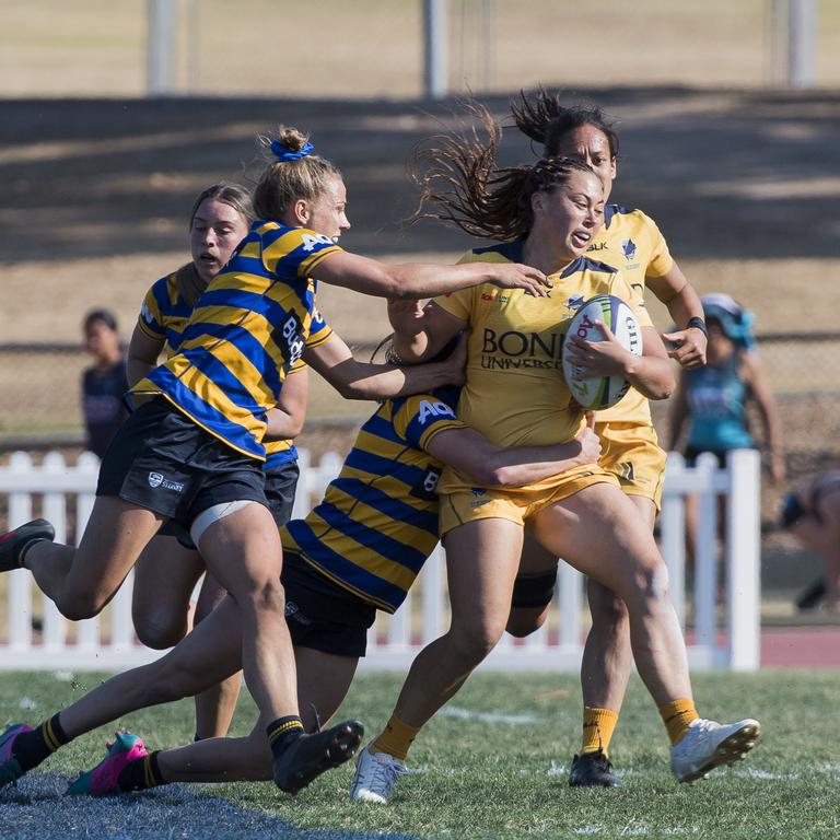 Action from the opening weekend of the Aon Rugby Sevens. Picture: CAVAN FLYNN