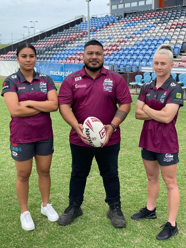 Jasmine Peters with coach, and dad, Marco and Emma Manzelmann at the announcement of the Mackay Cutters’ BMD Premiership team.