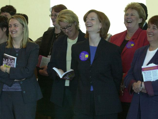 <p>Ms Gillard was among a number of Labor women at the launch of the book <em>Party Girls</em> in 2001. She can be seen with former MP Cheryl Kernot and current Health Minister Nicola Roxon. Picture: Michael Jones</p> <p> </p>