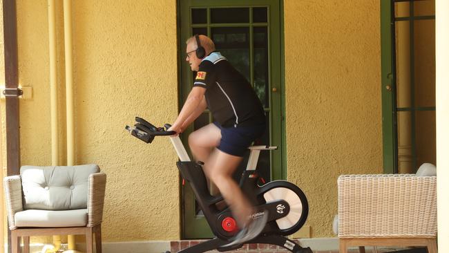 Prime MInister Scott Morrison exercises at The Lodge during his quarantine period. Picture: Adam Taylor /OFFICE OF THE PM