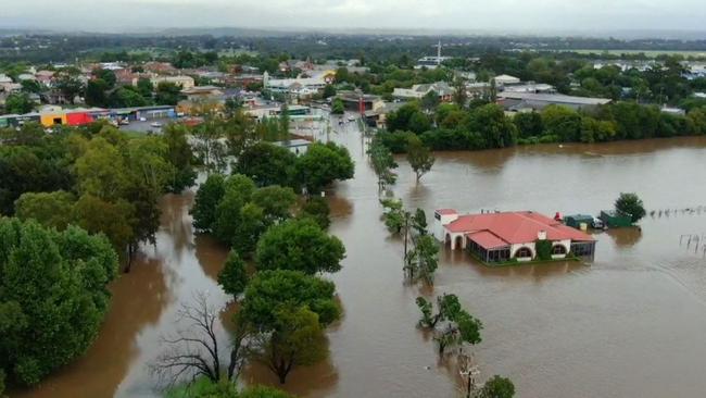 Drone video images of flooding of the Nepean River at Camden, NSW. CREDIT: TNV