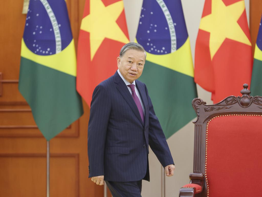 Vietnamese General Secretary of Communist Party To Lam walks at the Office of the Party Central Committee in Hanoi, Vietnam, Friday, March 28, 2025. (AP Photo/Minh Hoang, Pool)