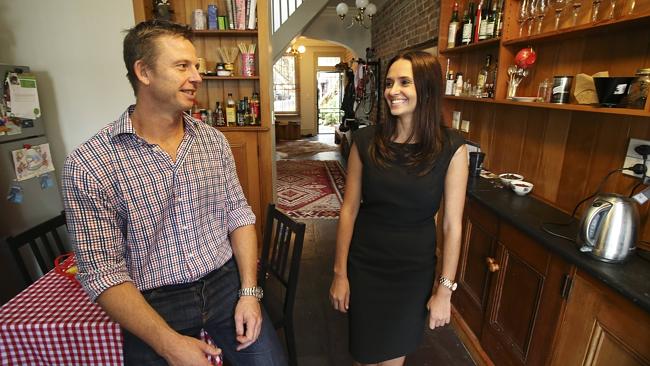 Richard Lutterbeck with real estate agent Isabella Catto. Mr Lutterbeck’s Surry Hills terrace sold last week for $215,000 over the set reserve for $1.265 million.