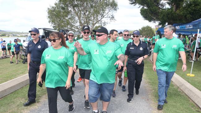 Belinda and Brett Beasley lead off the third annual Walk for Jack for raise awareness for knife crime as a part of the work by the Jack Beasely Foundation. They were joined by Queensland Police Commissioner Katarina Carroll and Police Minister Mark Ryan. Picture: Richard Gosling