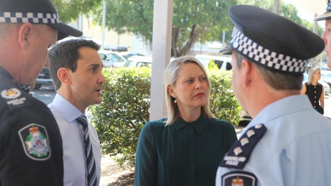 Premier David Crisafulli and Member for Barron River Bree James meet with Chief Superintendent for the Far North Kevin Fitzgibbon, Cairns City Patrol Group Inspector Jamie Horn and Officer in Charge of Cairns Station Acting Senior Sergeant Lyall McKelvie last week. Picture: Samuel Davis