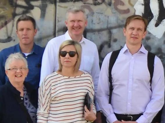 NETWORK SPECIAL.  MUST TALK WITH NETWORK PIC DESK BEFORE PUBLISHING.    Palestine study tours .   From left Josh Wilson (dark blue shirt), Tony Burke, Julian Hill and then Susan Templeman is in the middle wearing a blue shirt on an APAN study tour.