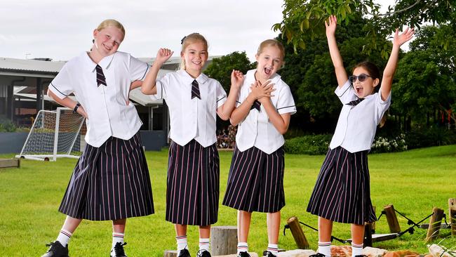 The Lakes College students Merida Corr, Libby Pontin, Holly Conroy and Sameera Jones on the first day at school this year. Picture, John Gass