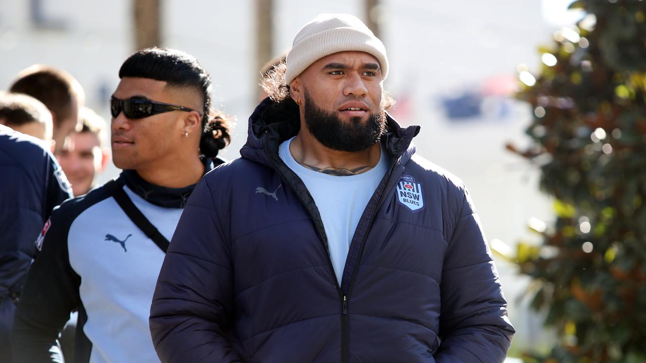 DAILY TELEGRAPH 8TH JUNE 2022 Pictured at Sydney Olympic Park in Sydney are NSW Blues Players Brian ToÃ&#149;o and Junior Paulo ahead of game one of the 2022 State of Origin Series. Picture: Richard Dobson