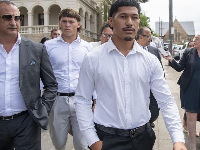 WOLLONGONG AUSTRALIA - NewsWire Photos, 11 DECEMBER, 2023: St George Illawarra Dragons player, Talatau Amone  charged over his role in an alleged rooftop hammer attack leaves Wollongong Court.Picture: NCA NewsWire / Simon Bullard.