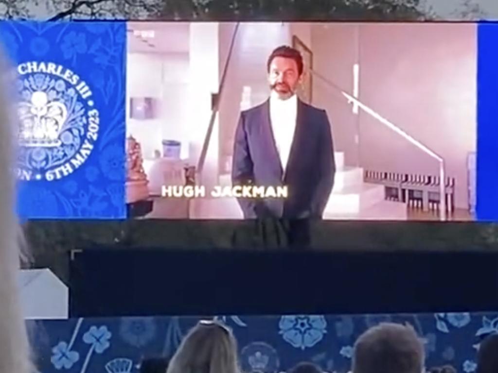 Hugh Jackman has made a surprise appearance via a big screen cameo at the coronation concert.