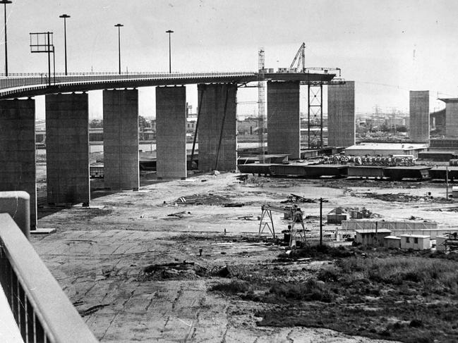 The West Gate Bridge during its construction.