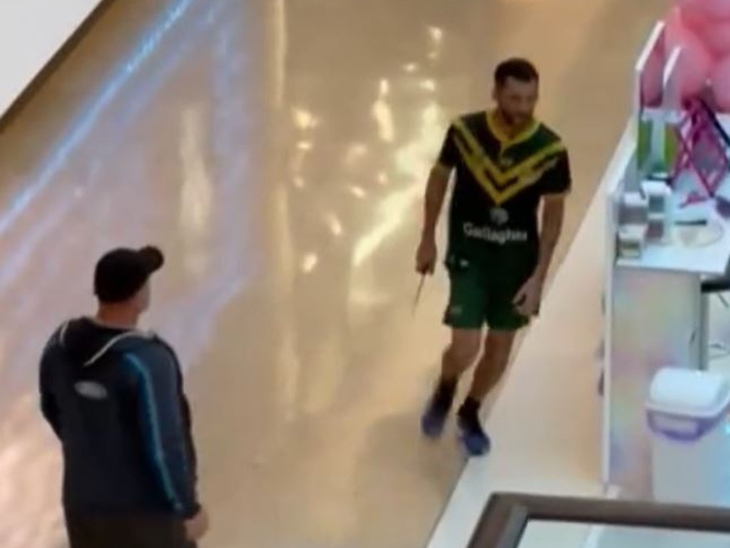 Video footage shows Cauchi running through Bondi Westfield with a knife. Picture: 9News