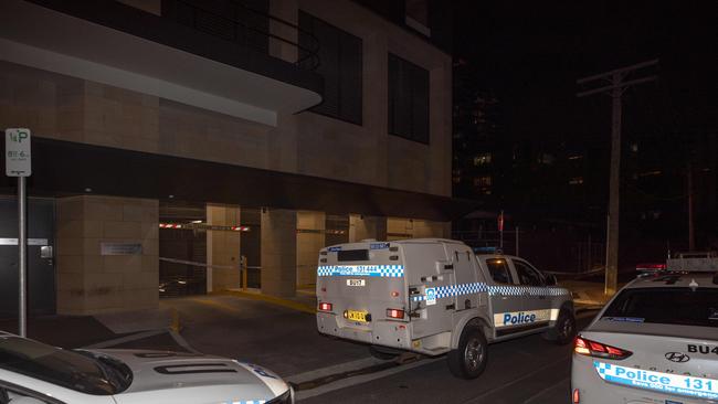 Outside the entrance and exit of the carpark where former Lone Wolf Bikie Yusuf Nazlioglu was shot on Monday evening. Picture: Liam Mendes