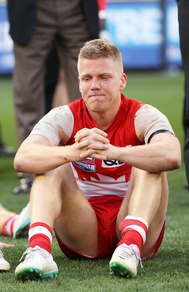 Dejected Swan Dan Hannebery after the match. Picture: Phil Hillyard