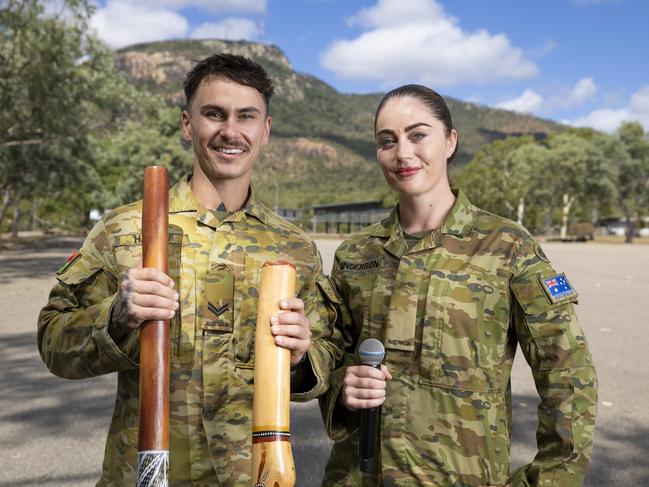 Australian Army Musician Chantelle Anderson from 1st Battalion, the Royal Australian Regiment Band and Corporal Cody Harris from 10th Force Support Battalion at Lavarack Barracks, Queensland. PHOTO: CPL Brandon Grey