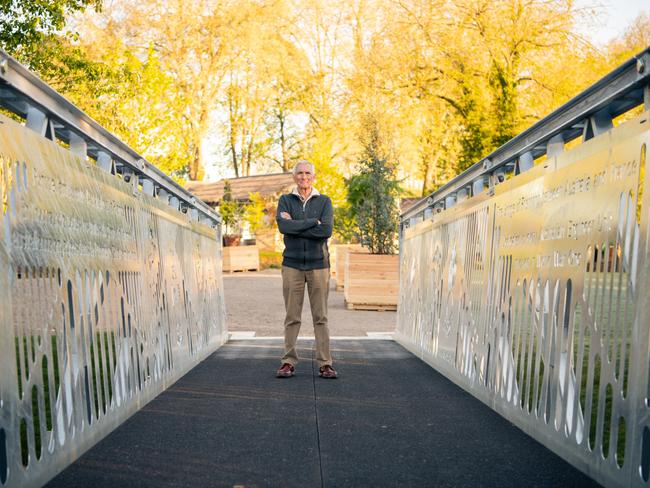 Ironman on a steel bridge … George Hulse on The Bridge of Friendship in Amiens. Picture: Lily Zhu