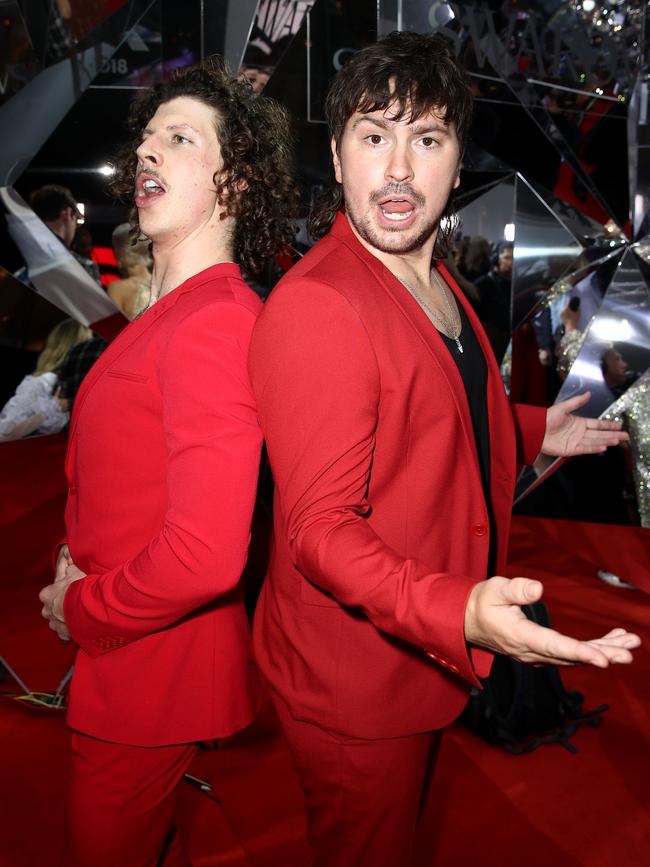 Two red roosters: Peking Duk’s Adam Hyde and Reuben Styles. Picture: Getty