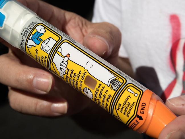 An adrenalin-injecting EpiPen device used in the event of a life-threatening anaphylactic allergic reaction. Drew Angerer/Getty Images/AFP