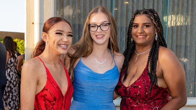 Louvaro Kerwin, Roxi Dunne with Karisa Nawakie at the Mackay Northern Beaches State High School Senior Formal Class of 2022 held at Mantra Mackay Marina. Picture: Michaela Harlow