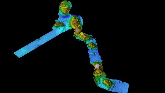 Mapping of the volcanic seamount chain found off the east coast of Tasmania by the CSIRO vessel Investigator. Picture: CSIRO