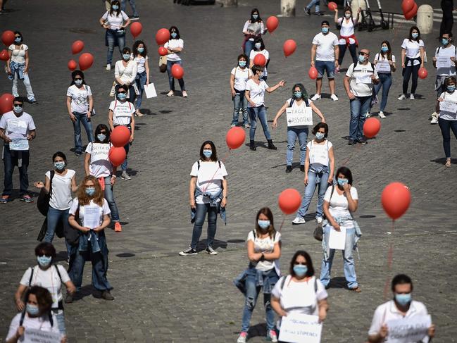 Nurses stage a protest in Rome. Picture: AFP