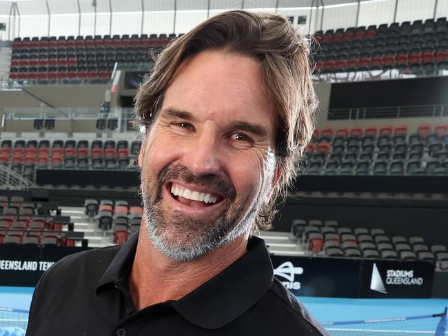 Pat Rafter with Hot Shots tennis kids at Pat Rafter Arena. Picture: Liam Kidston