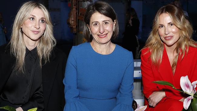 SYDNEY, AUSTRALIA - JUNE 03: NSW Premier Gladys Berejiklian, Mary Berejiklian and Natalie Xenita, Vice President, Managing Director IMG Fashion Asia Pacific attend the Indigenous Fashion Projects show during Afterpay Australian Fashion Week 2021 Resort '22 Collections at Carriageworks on June 03, 2021 in Sydney, Australia. (Photo by Mark Metcalfe/Getty Images)