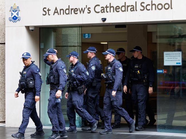 Police scoured St Andrew’s Cathedral School on Thursday. Picture: NCA NewsWire / David Swift