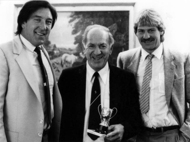 Sneak peek inside the book: Fred Cook with American actor Jack Klugman (middle) and Sam Newman. Picutre: Supplied