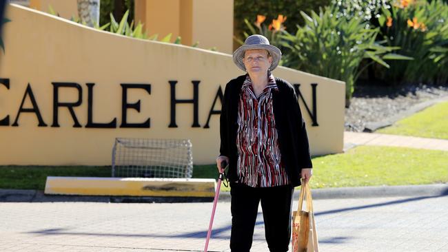 Lorraine Cook is seen after her husband John was evecuated from the Earle Haven Nursing Home. John, a resident for two-and-a-half years, was moved late on Thursday night. Picture: Tim Marsden/AAP