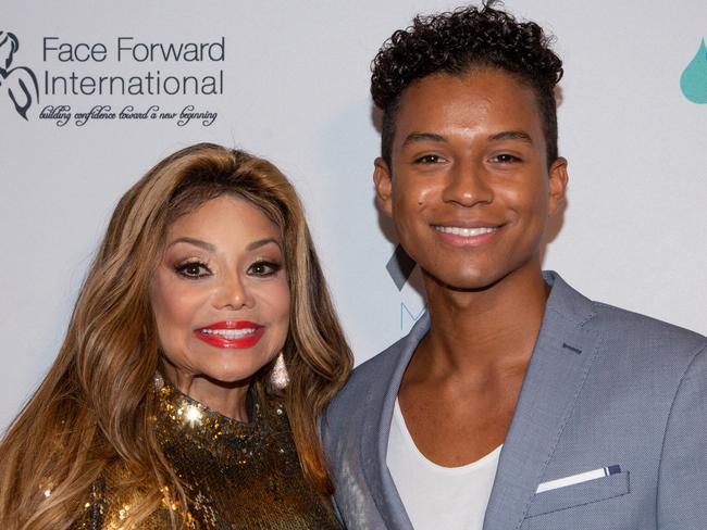 LOS ANGELES, CALIFORNIA - SEPTEMBER 14: La Toya Jackson (L) and Jaafar Jackson arrive for the Face Forward International 10th Annual Gala 