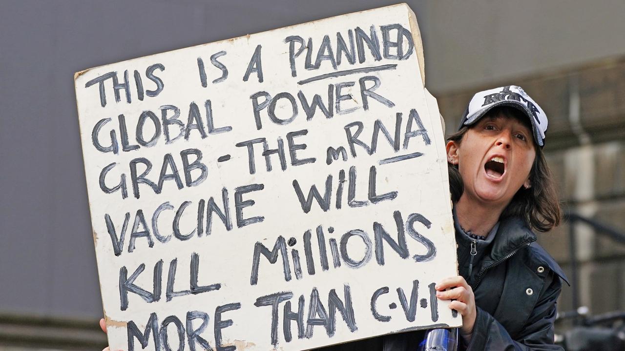 An anti-vaxxer outside Melbourne’s Parliament House. Picture: Scott Barbour/AAP