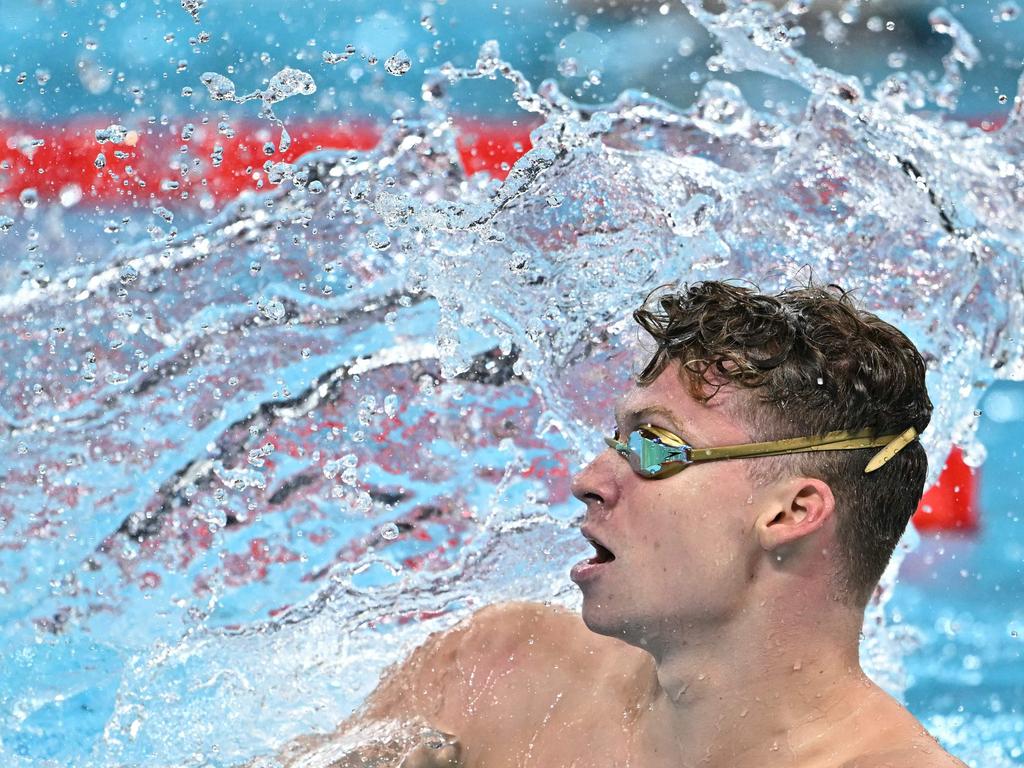 Making a splash: France’s Leon Marchand celebrates after winning the final of the men’s 200m breaststroke swimming event during the Paris 2024 Olympic Games at the Paris La Defense Arena in Nanterre, west of Paris. Picture: AFP