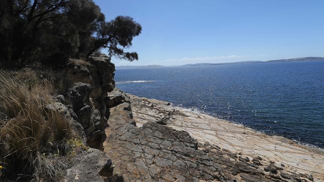 The cliffs at Blackmans Bay near the Blowhole near the scene of a tragic death on Saturday night. Picture: LUKE BOWDEN