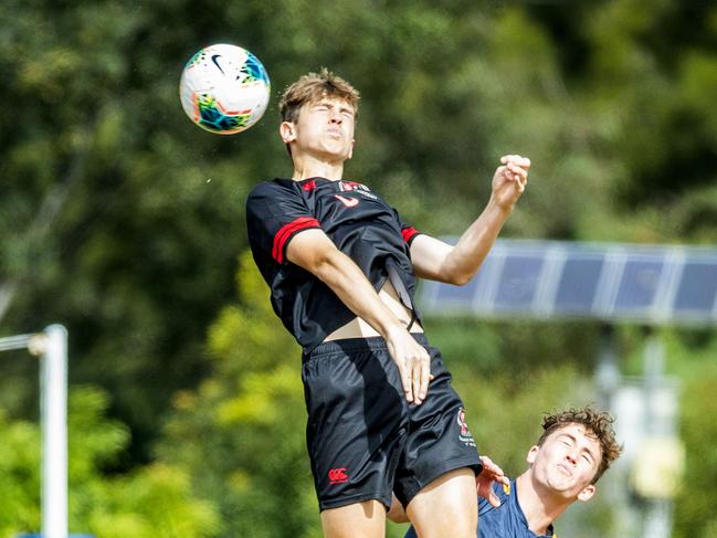 Rory Scott from St Joseph's Gregory Terrace in the First XI Football (soccer) match between St Joseph's Gregory Terrace and Toowoomba Grammar School at Tennyson, Saturday, July 25, 2020 - Picture: Renae Droop