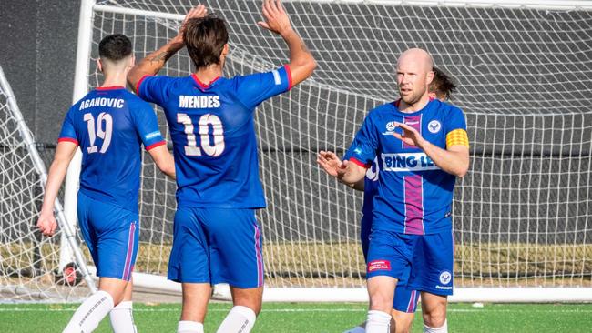 Matt Sim and Bruno Mendes for Manly United in the NSW NPL 2023