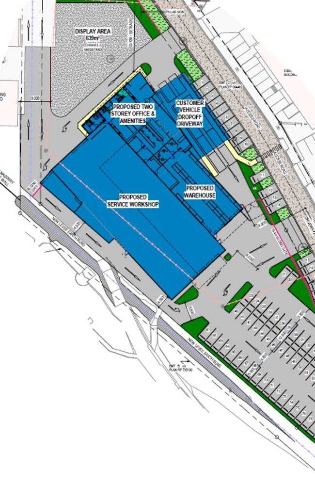 A proposed development of a showroom and workshop by Mackay City Auto Group at 7-17 Heaths Road near Kay Court, Mt Pleasant. Photo: Contributed