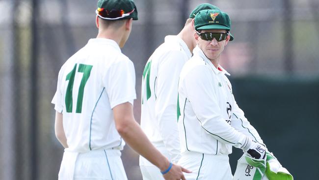 Former Australian captain Tim Paine takes part in the Tasmania Second XI versus South Australia game in Hobart on Monday. Picture: Nikki Davis-Jones