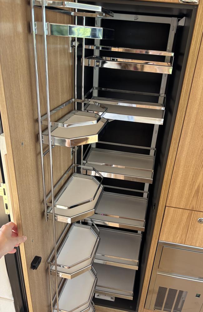 Inside the Maritimo S60 sedan luxury motor yacht, to be shown at the 2025 Sanctuary Cove Boat Show. Picture: Jacklyn O'Brien.
