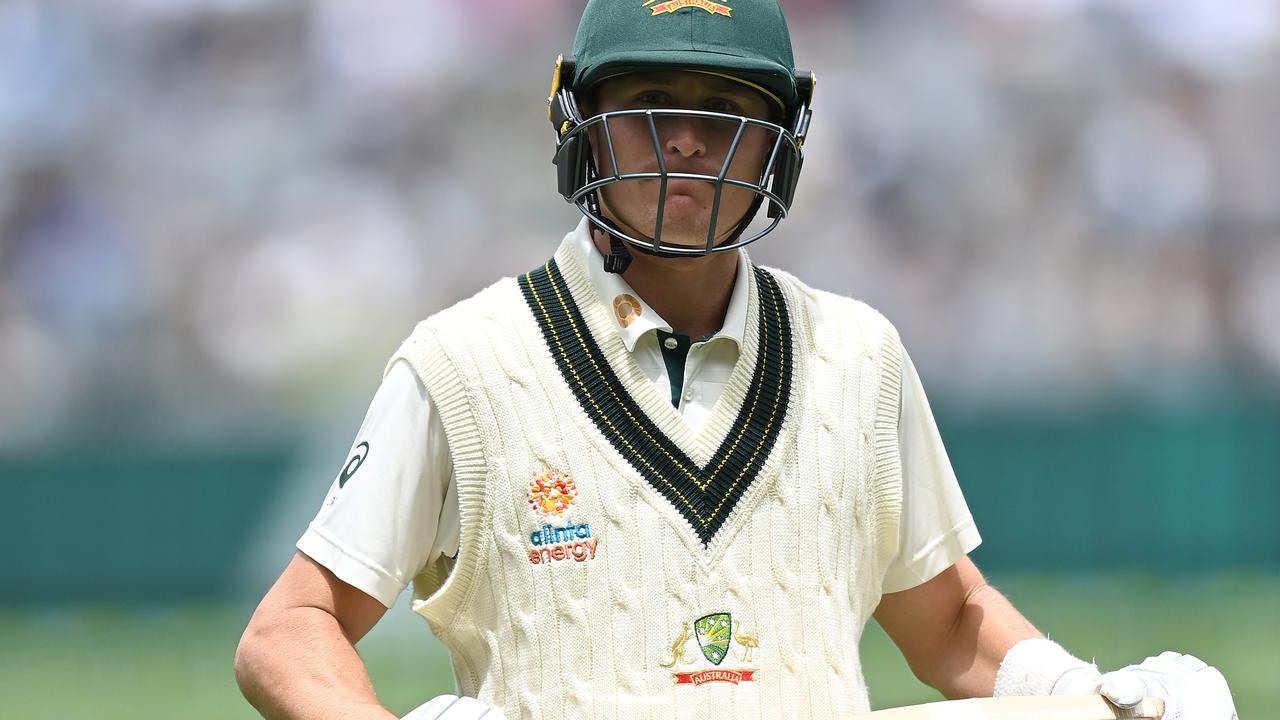 A perplexed Marnus Labuschagne makes his way off the MCG after his failure.